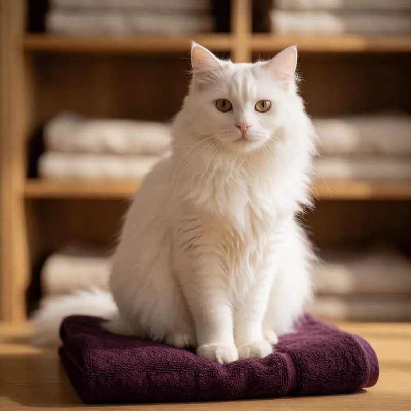 A long-haired cat after a comb-out in the quiet room