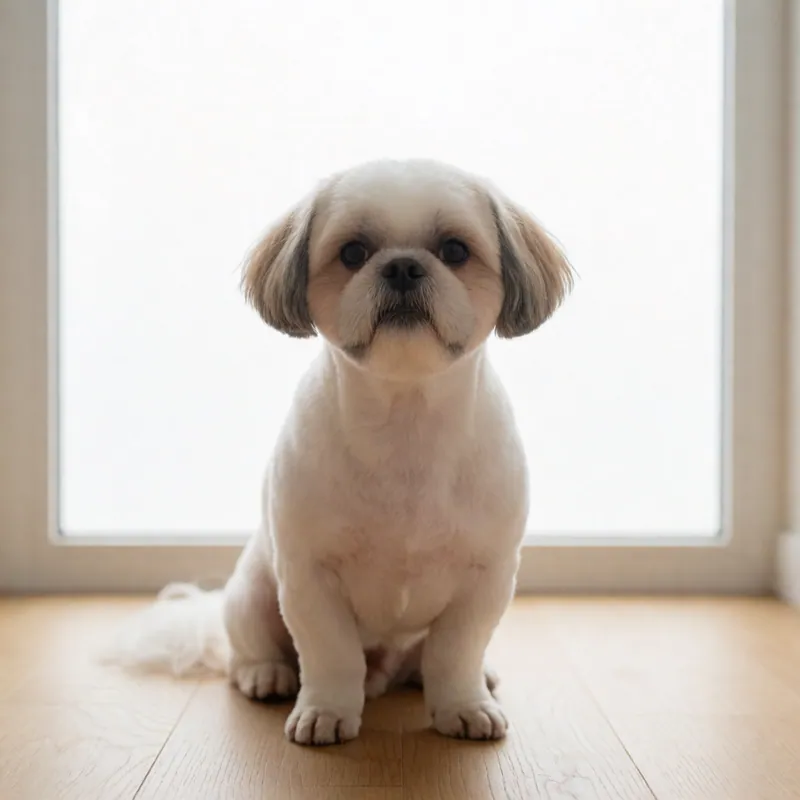 A silky-coated dog in a short, tidy trim