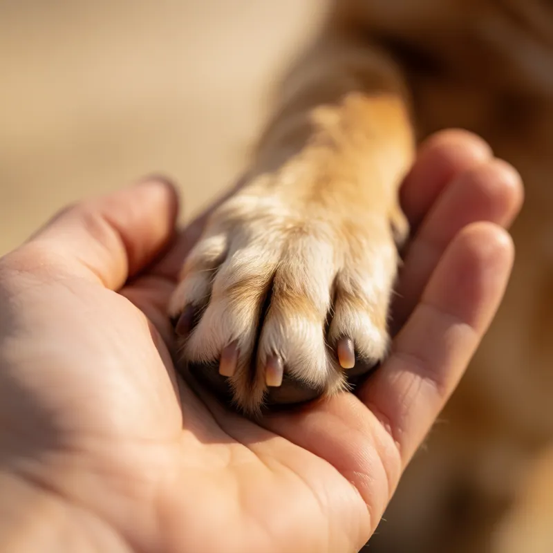 A groomer holding a dog's paw gently while quoting a full groom at Woodside Pet Grooming